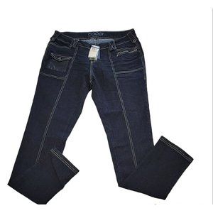 Coogi Women's Skinny Jeans Denim Faux Leather Pocket Blue Size 14W NEW with Tags